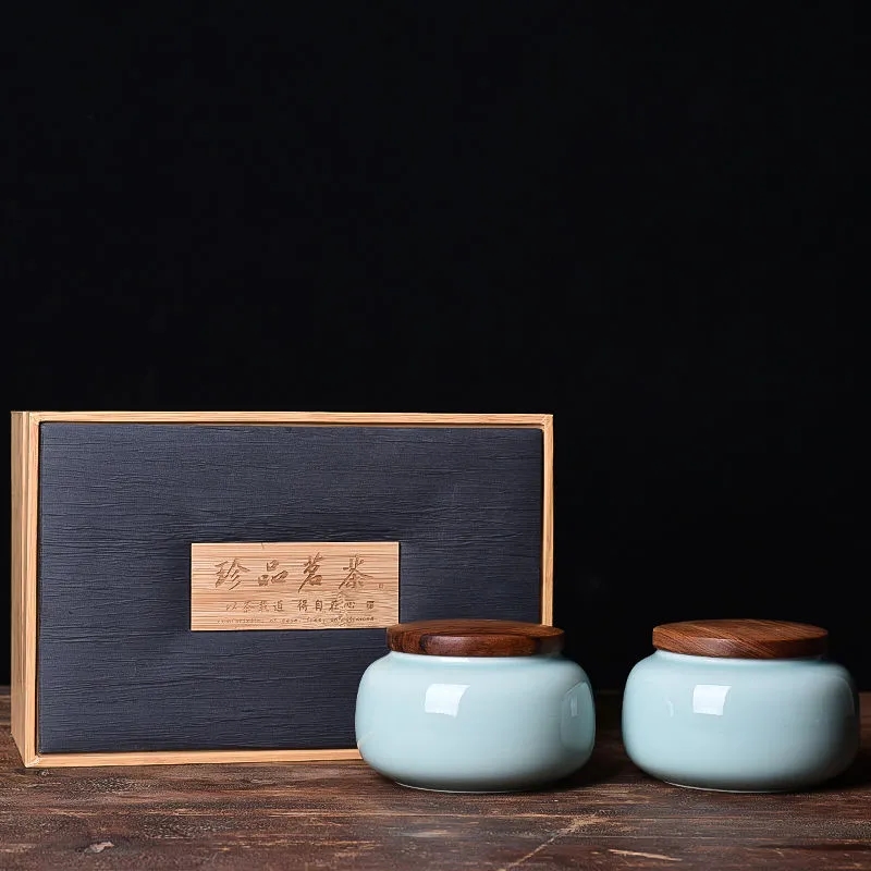 温州陶瓷密封罐碧螺春绿茶大红袍木盖茶罐